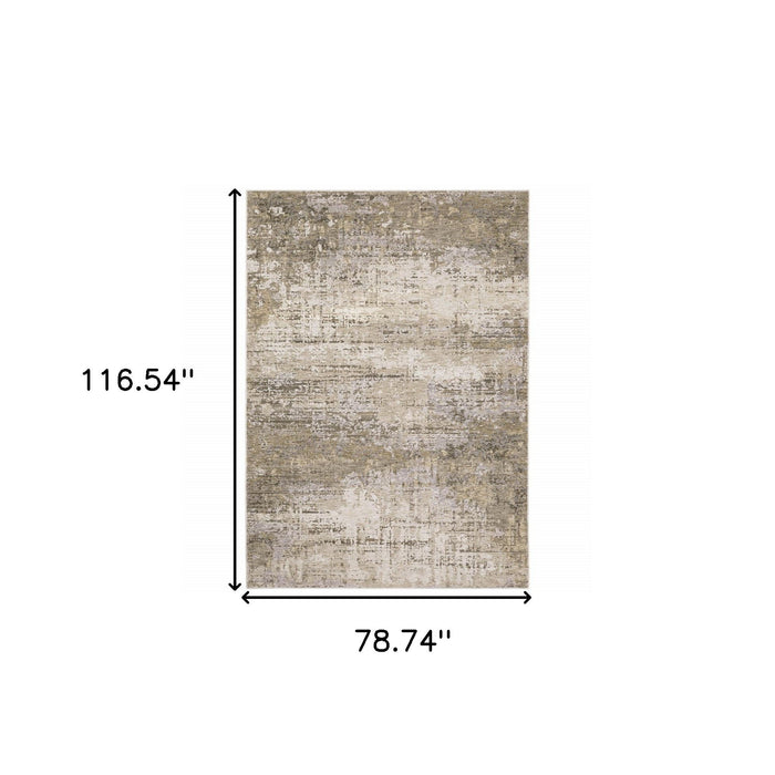 6.6' x 9.7' Abstract Power Loom Stain Resistant Area Rug - Beige Grey Ivory Tan And Brown