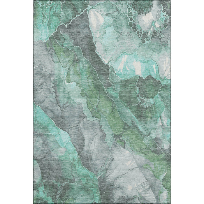 10' X 14' Floral Washable Area Rug With UV Protection (701401) - Teal / Gray / Ivory