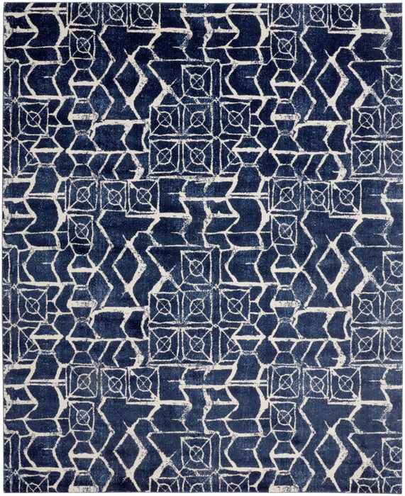 10' x 13' Geometric Power Loom Area Rug - Blue And Ivory