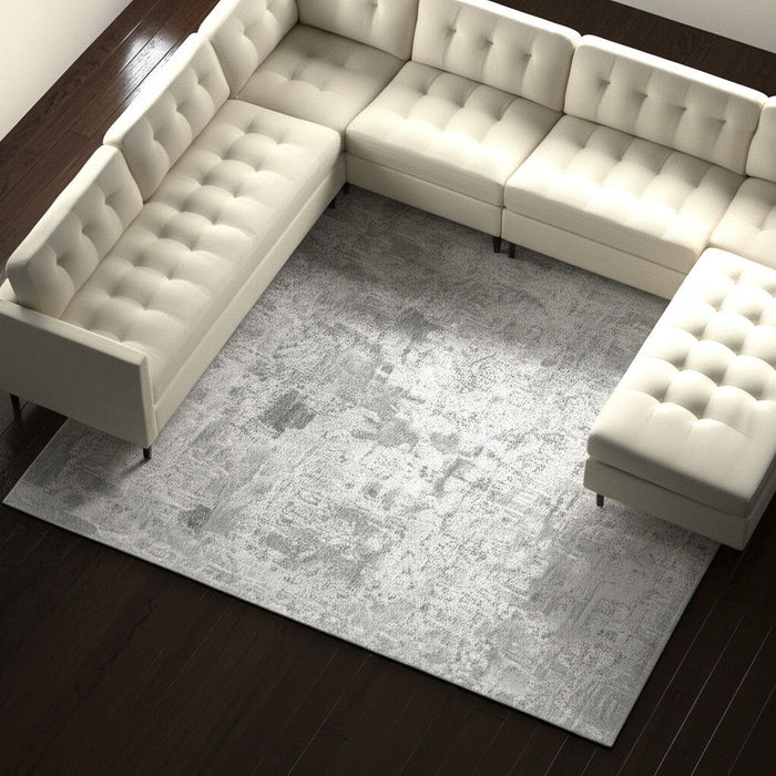 9' X 12' Abstract Hand Woven Distressed Area Rug - Silver And Gray