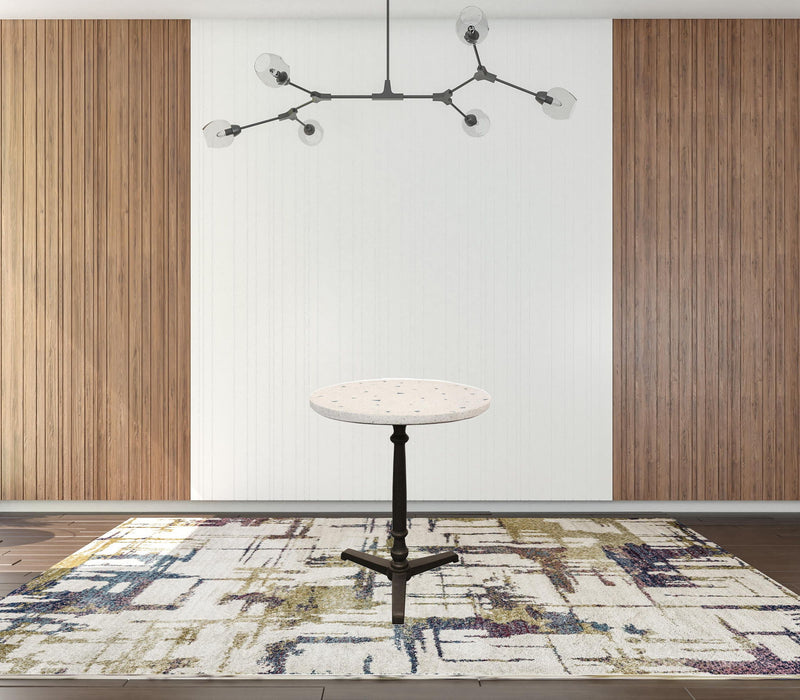 Stone Iron Pedestal Base Round Top Dining Table - Ivory / Brown