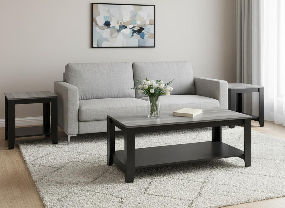 42" Coffee Table With Shelf (Set of 3) - Gray And Black
