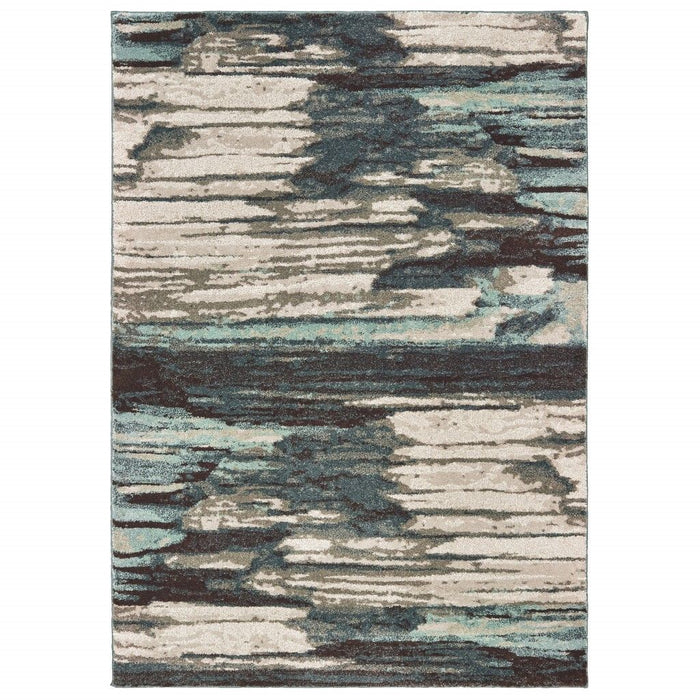 7' x 10' Ivory Blue Gray Abstract Layers Indoor Area Rug - Ivory Blue Gray
