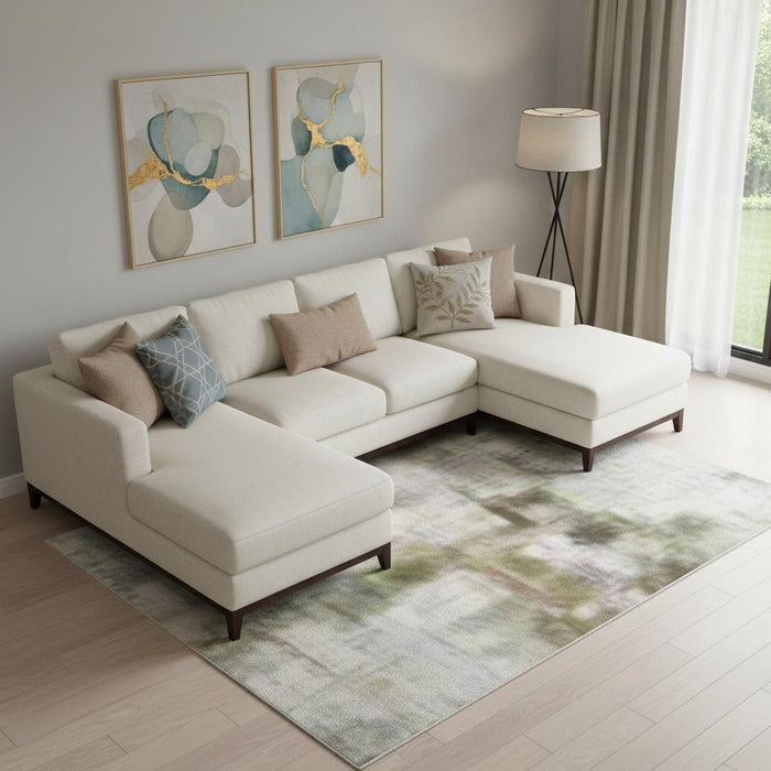 10' X 14' Abstract Washable Area Rug With UV Protection (709920) - Pale Aqua / Ivory / Teal