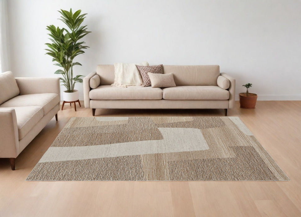 10' x 14' Wool Abstract Hand Tufted Area Rug - Brown Tan And Ivory