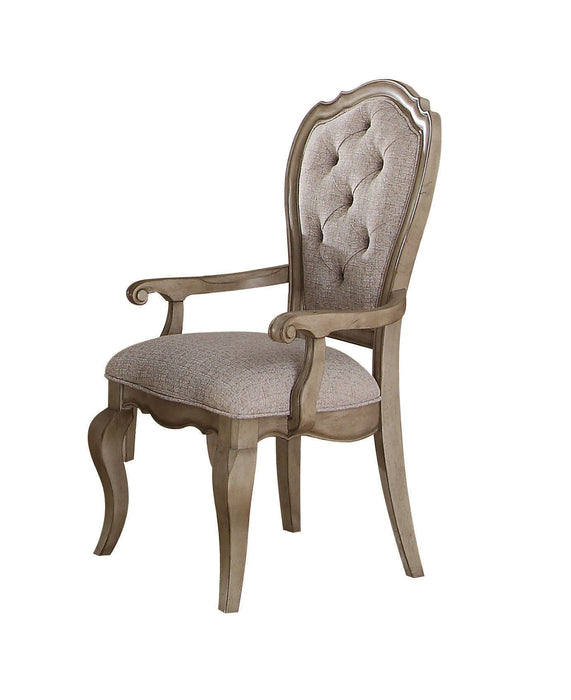 Tufted And Upholstered Fabric And Solid Wood Dining Arm Chairs (Set of 2) - Beige