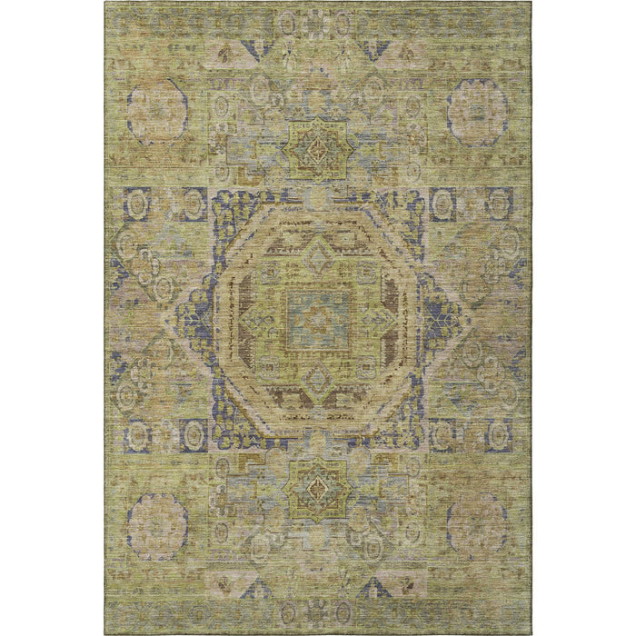 10' X 14' Oriental Washable Area Rug With UV Protection (699855) - Artichoke Green / Blue