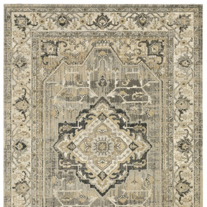 10' x 13' Traditional Medallion Indoor Area Rug - Beige And Gray