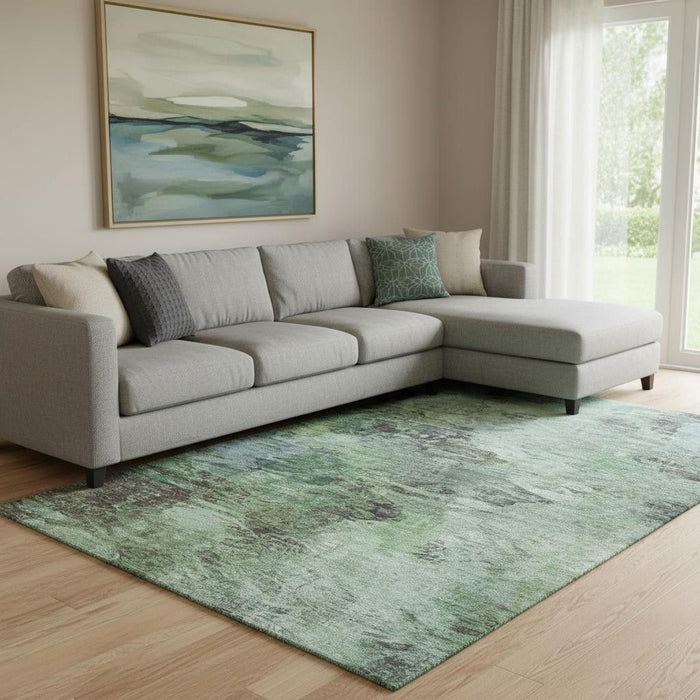 8' X 10' Abstract Washable Area Rug With UV Protection (650636) - Green / Brown / Ivory