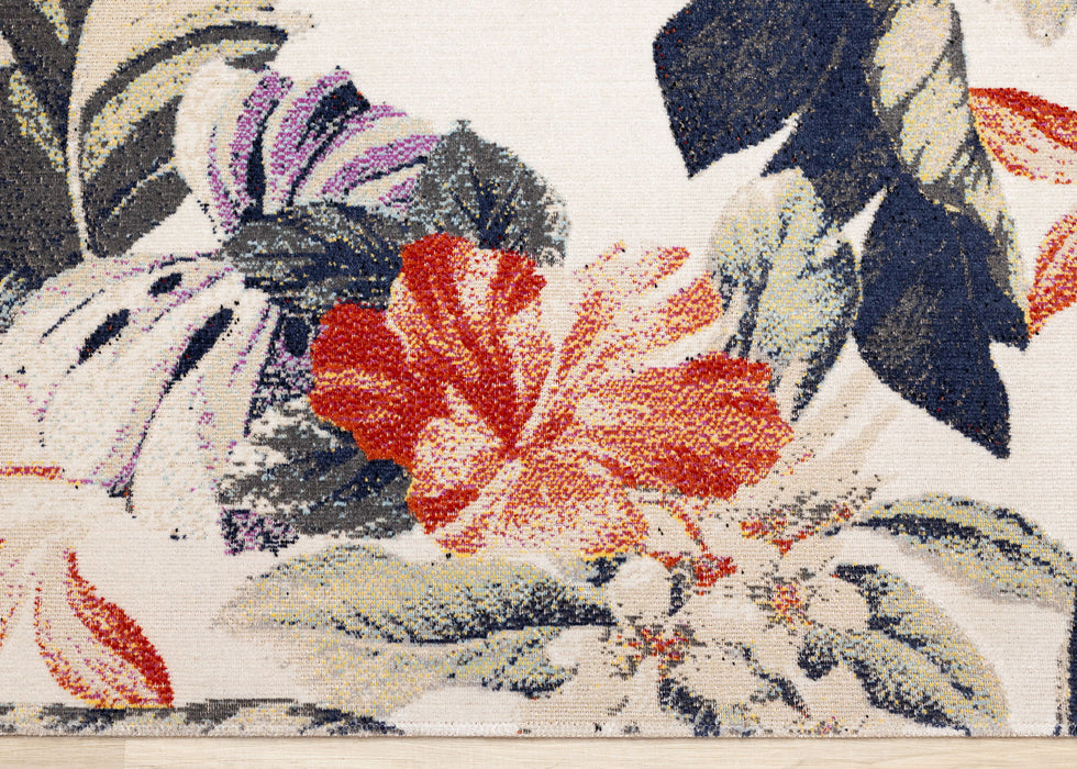 5' X 8' Botanical Leaves Area Rug (660176) - Cream / Brick Red / Green