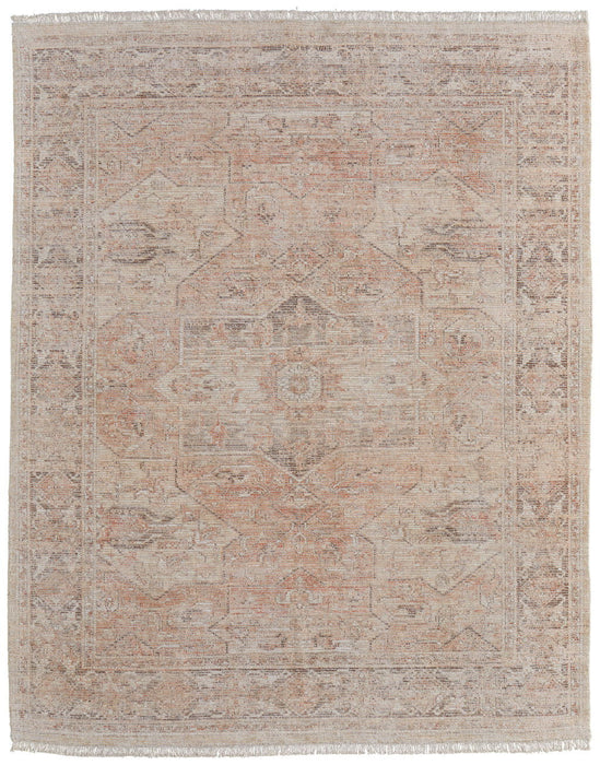 8' X 10' Oriental Hand Woven Distressed Area Rug With Fringe - Tan