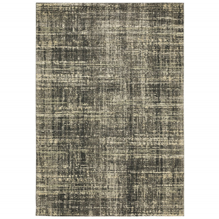 9.8' x 12.8' Abstract Power Loom Stain Resistant Area Rug - Charcoal Grey Beige And Tan