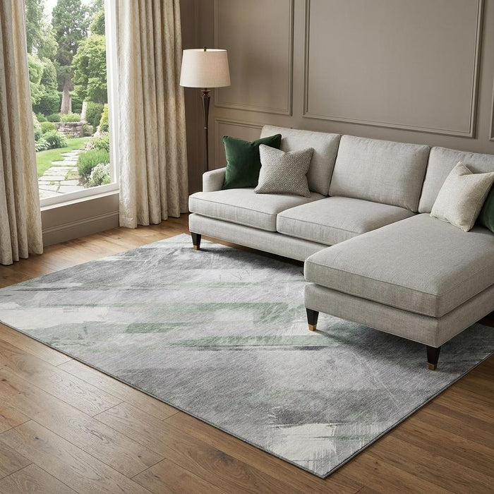 10' X 14' Striped Washable Area Rug With UV Protection (694272) - Artichoke Green / Charcoal / Ivory