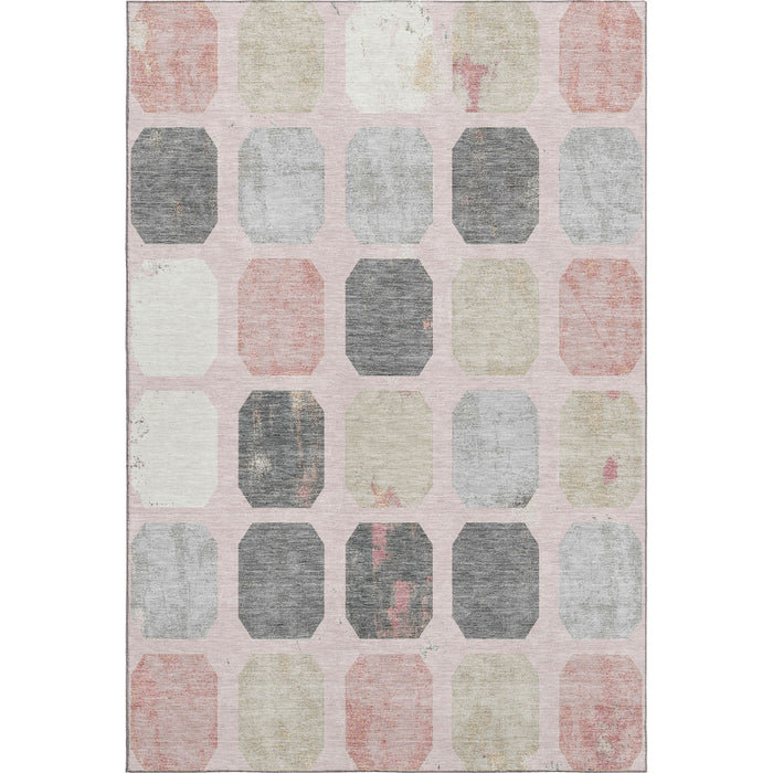 10' X 14' Geometric Washable Area Rug With UV Protection (709192) - Blush / Charcoal / Ivory