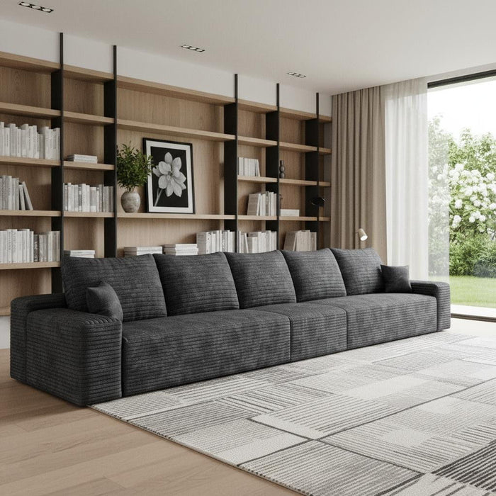 168" Corduroy Modular Compression Foam Sofa With Toss Pillows - Black