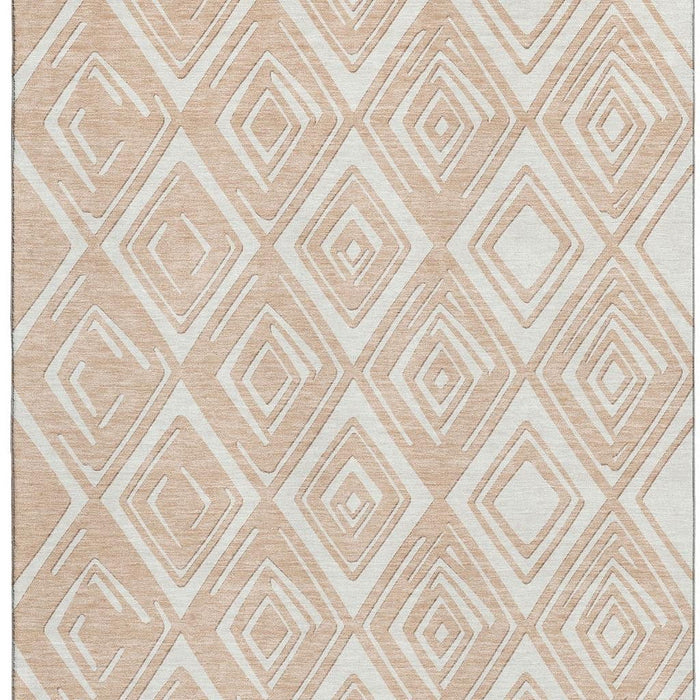10' X 14' Geometric Washable Area Rug With UV Protection (668433) - Peach / Ivory