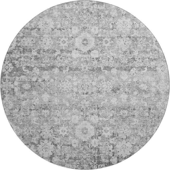 8' Oriental Washable Round Rug With UV Protection (653794) - Silver / Gray