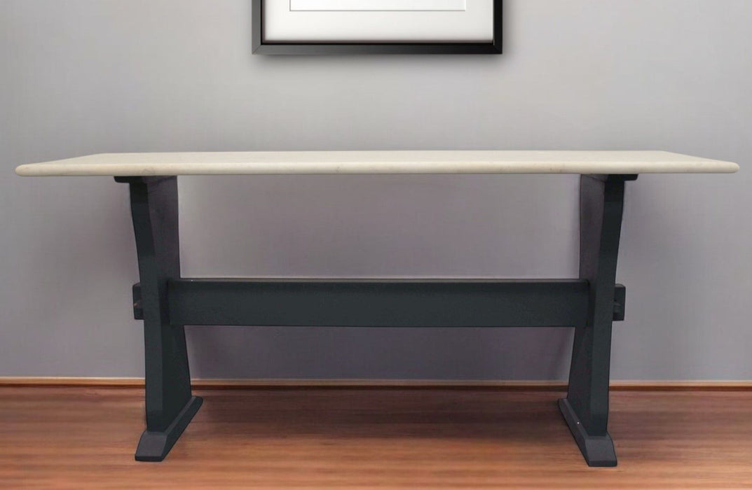 Genuine Marble Trestle Console Table - Ivory And Black