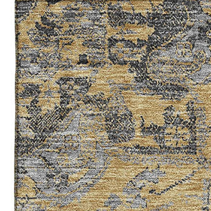 9' X 12' Floral Medallion Washable Area Rug With UV Protection - Gray