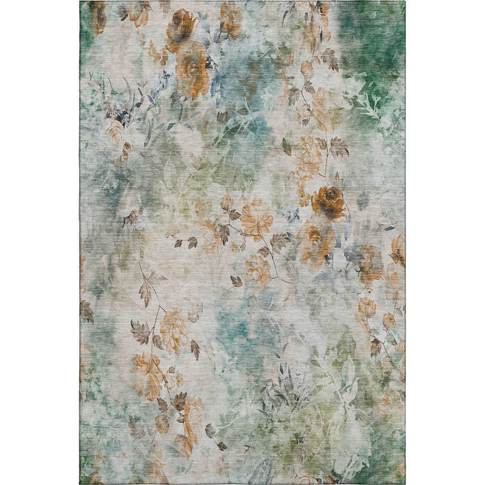 10' X 14' Floral Washable Area Rug With UV Protection (657743) - Teal / Copper / Ivory
