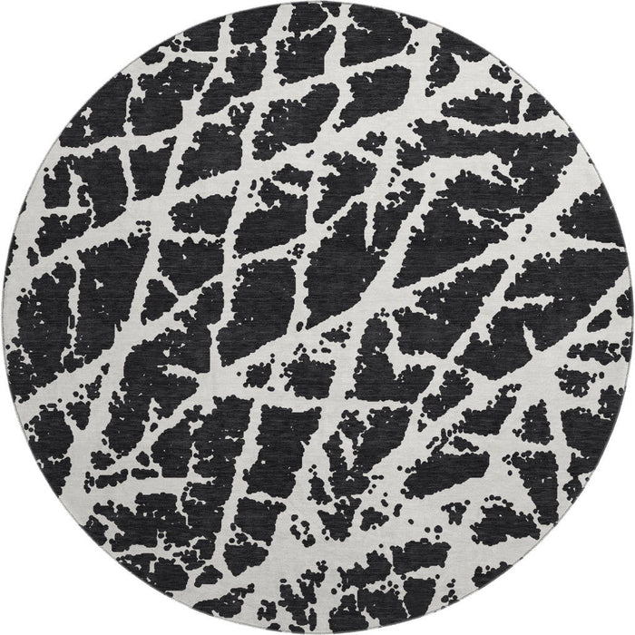 8' Abstract Washable Round Rug With UV Protection (646521) - Black / Ivory