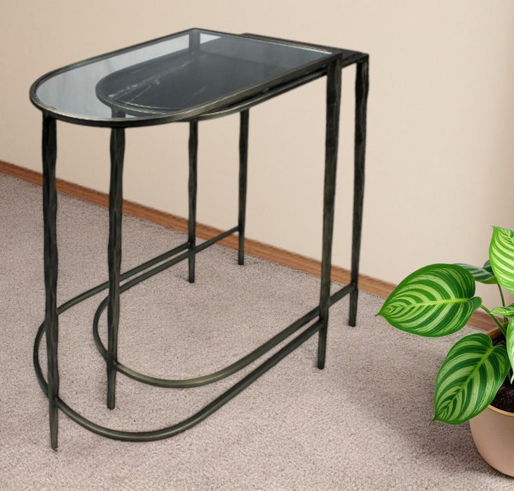 Glass Free Form Frame Console Table (Set of 2) - Clear And Gold