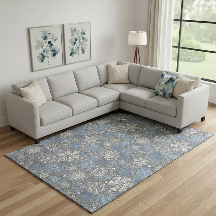10' X 14' Abstract Geometric Washable Area Rug With UV Protection (702274) - Gray / Blue / Ivory