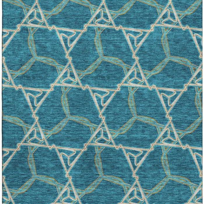 10' X 14' Geometric Washable Area Rug With UV Protection (676026) - Teal / Beige / Copper