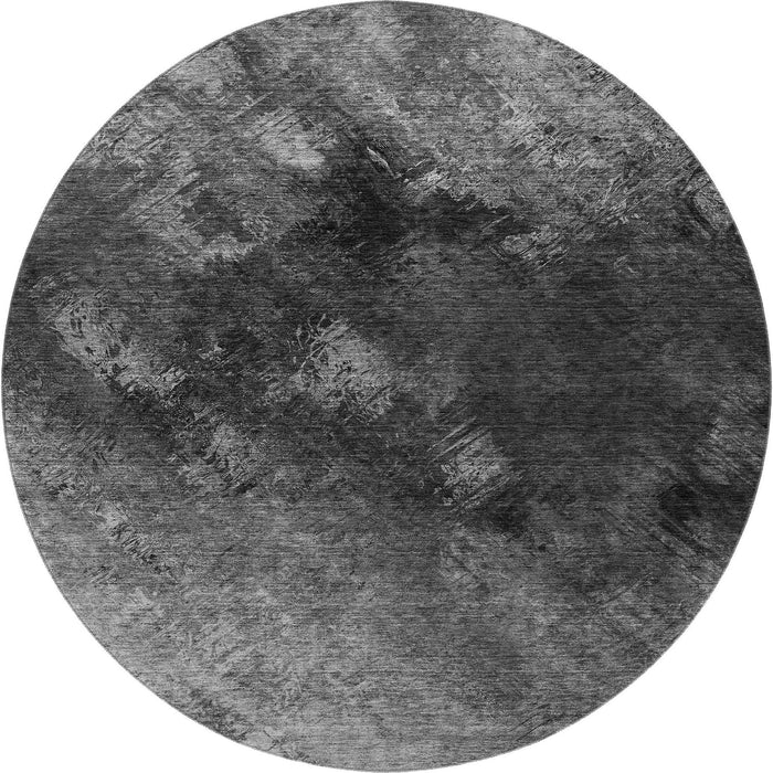 8' Abstract Washable Round Rug With UV Protection (650515) - Gray / Silver / Black
