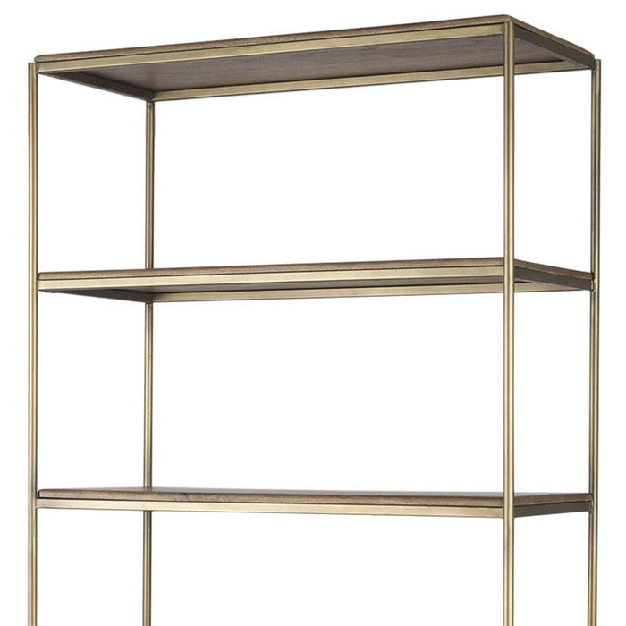 Four Tier Bookcase With Two Doors - Antiqued Brass / Brown