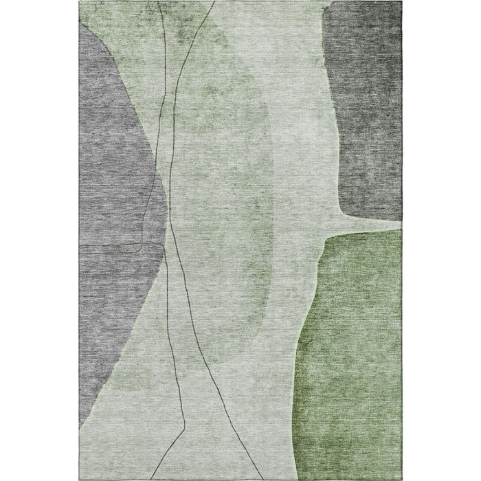 10' X 14' Abstract Washable Area Rug With UV Protection (656567) - Green / Gray / Ivory