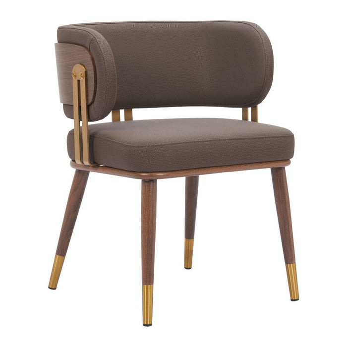 Upholstered Faux Leather Curved Back Dining Arm Chair - Brown