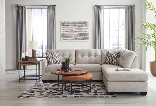 Signature Design by Ashley Mahoney 2-piece stationary sectional with plush cushions and modern fabric, shown in a cozy living room setting.