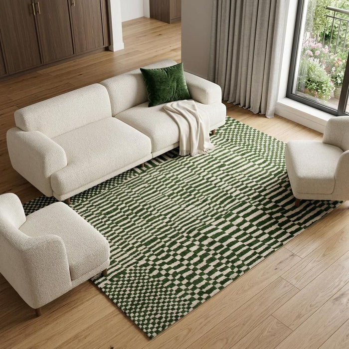 7' X 9' Geometric Washable Area Rug With UV Protection (609862) - Green / Beige