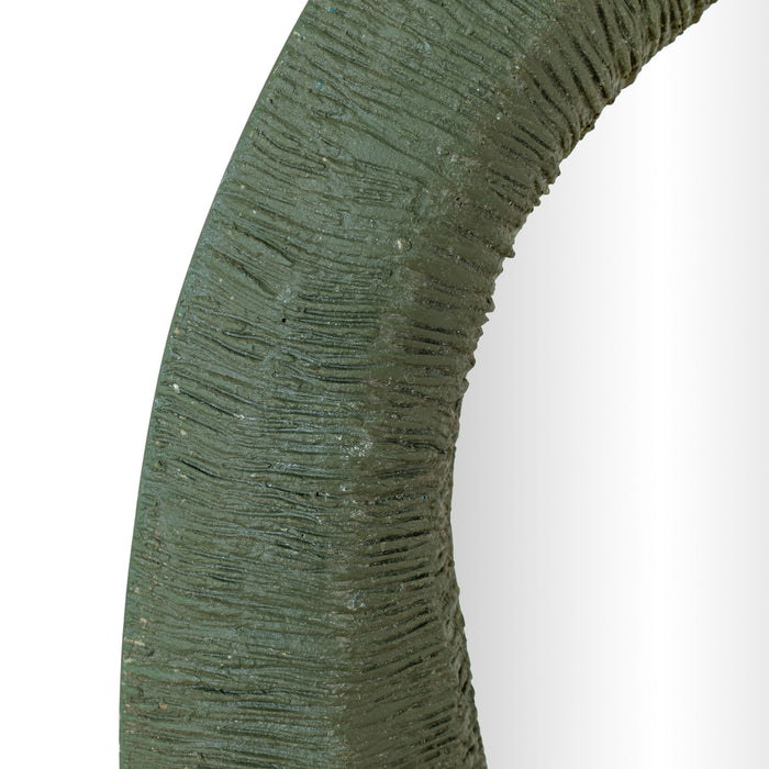 Forest green 22x28 inch ribbed fiberglass thick wall mirror by TOV Furniture with textured frame and modern design.