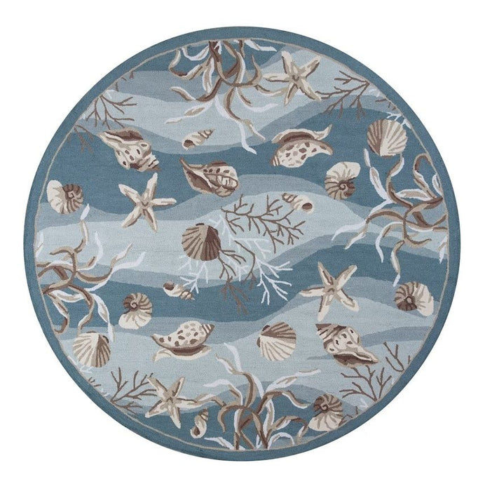 8' Round Hand Tufted Area Rug - Blue And Beige
