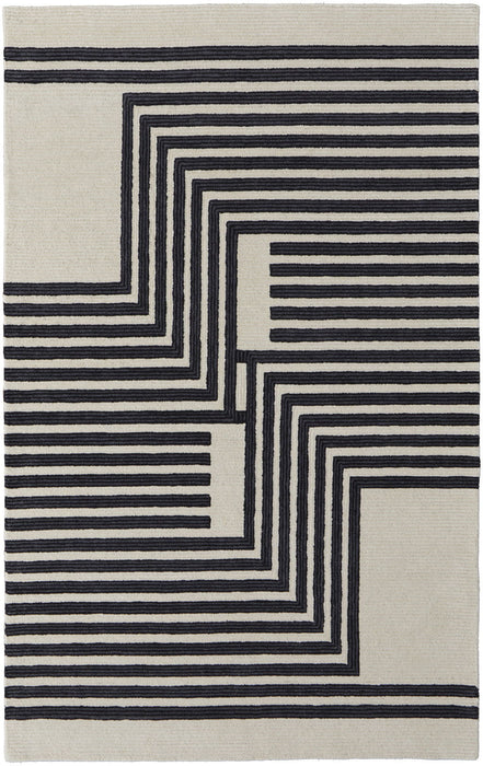 5' x 8' Abstract Geometric Hand Tufted Area Rug - Black And Ivory