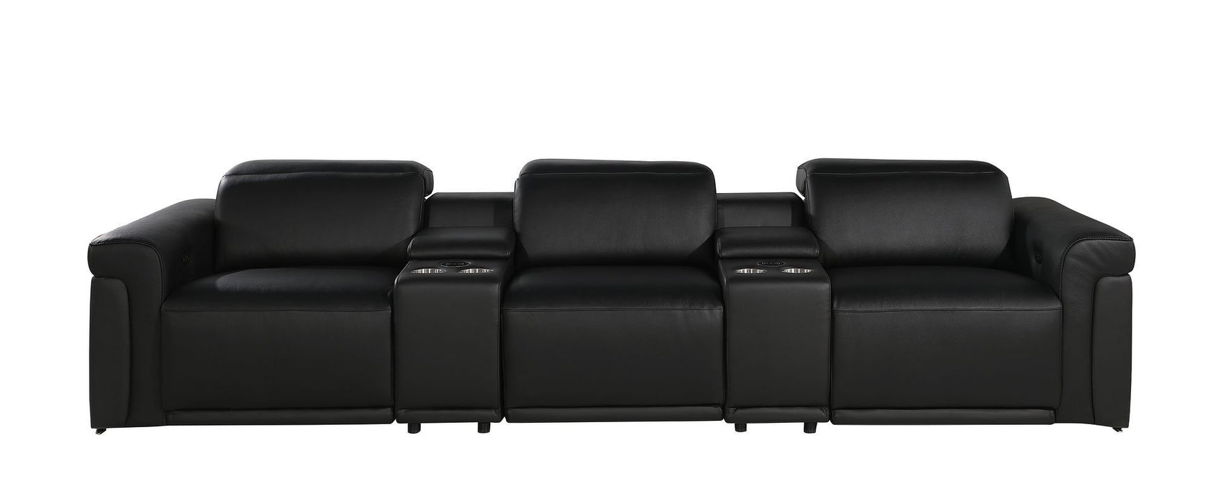 Top Grain Leather Reclining Metal USB Sofa (720365) - Black