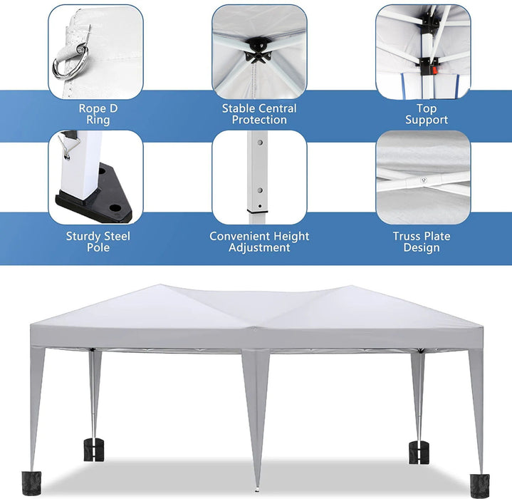 Giga 10x20 ft portable pop-up canopy with removable sidewalls, carry bag, and weight bags for outdoor parties and events.