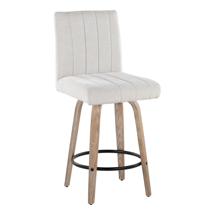 Hannah - 26" Fixed-Height Counter Stool With Swivel And Round Black Metal Footrest (Set of 2) - Whitewashed Wood