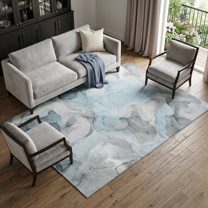 8' X 10' Abstract Washable Area Rug With UV Protection (646744) - Teal / Gray