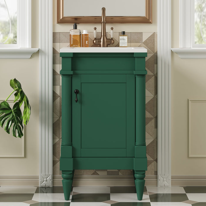 Giga bathroom vanity with sink, storage cabinet with door, drop-in sink, compact freestanding design in neutral finish.