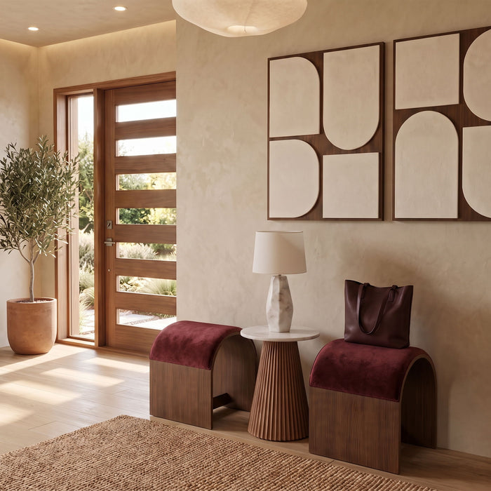 Velvet upholstered bench by Meridian Furniture featuring a sleek design and plush fabric for modern living spaces.