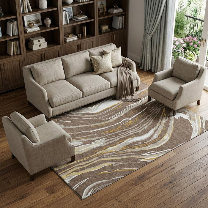 10' X 14' Abstract Washable Area Rug With UV Protection (681371) - Brown / Ivory / Taupe