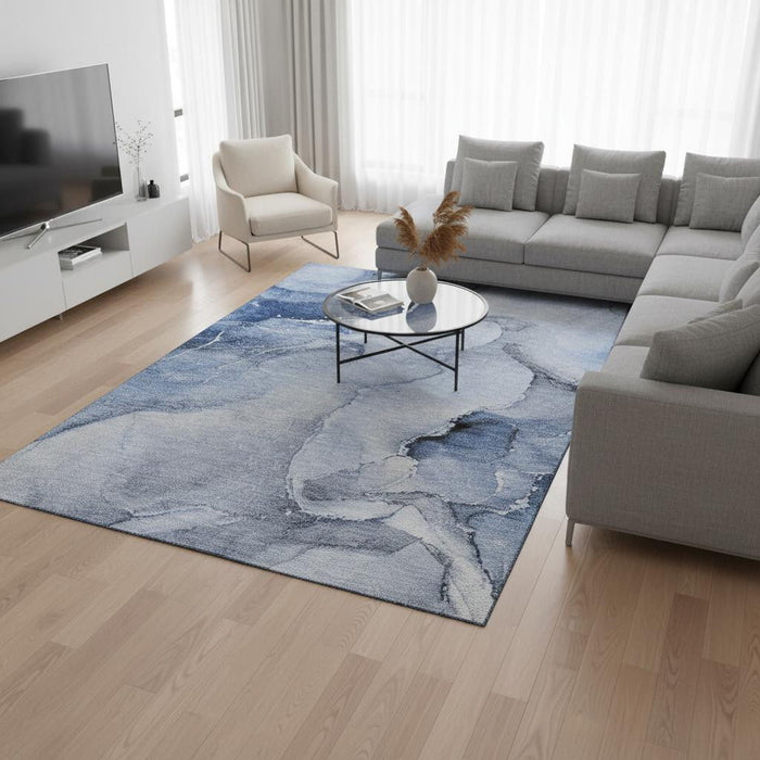 10' X 14' Abstract Washable Area Rug With UV Protection (647332) - Blue / Ivory