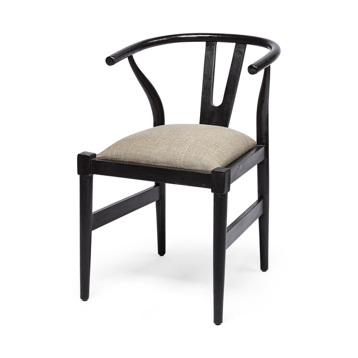 Upholstered Linen Wishbone Back Dining Side Chair - Cream