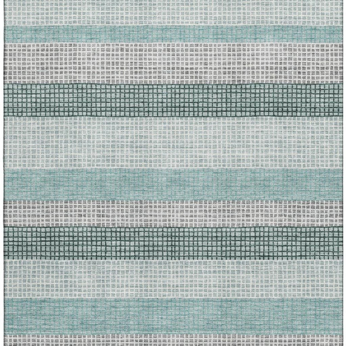 10' X 14' Striped Washable Area Rug With UV Protection (710795) - Teal / Ivory / Gray