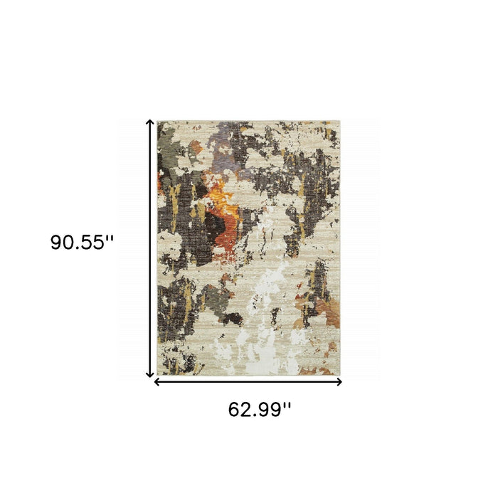 5' x 7' Power Loom Area Rug - Beige And Black