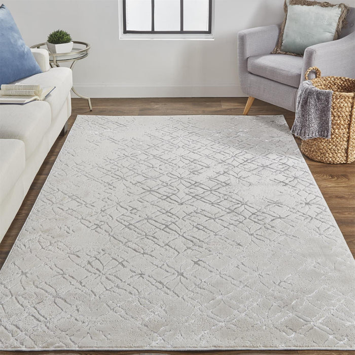 9' x 12' Abstract Area Rug - Silver Gray And White