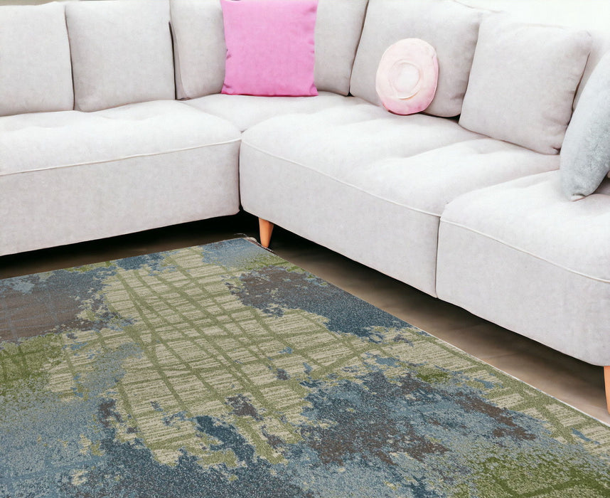 10' x 13' Abstract Polypropylene Area Rug - Blue And Green